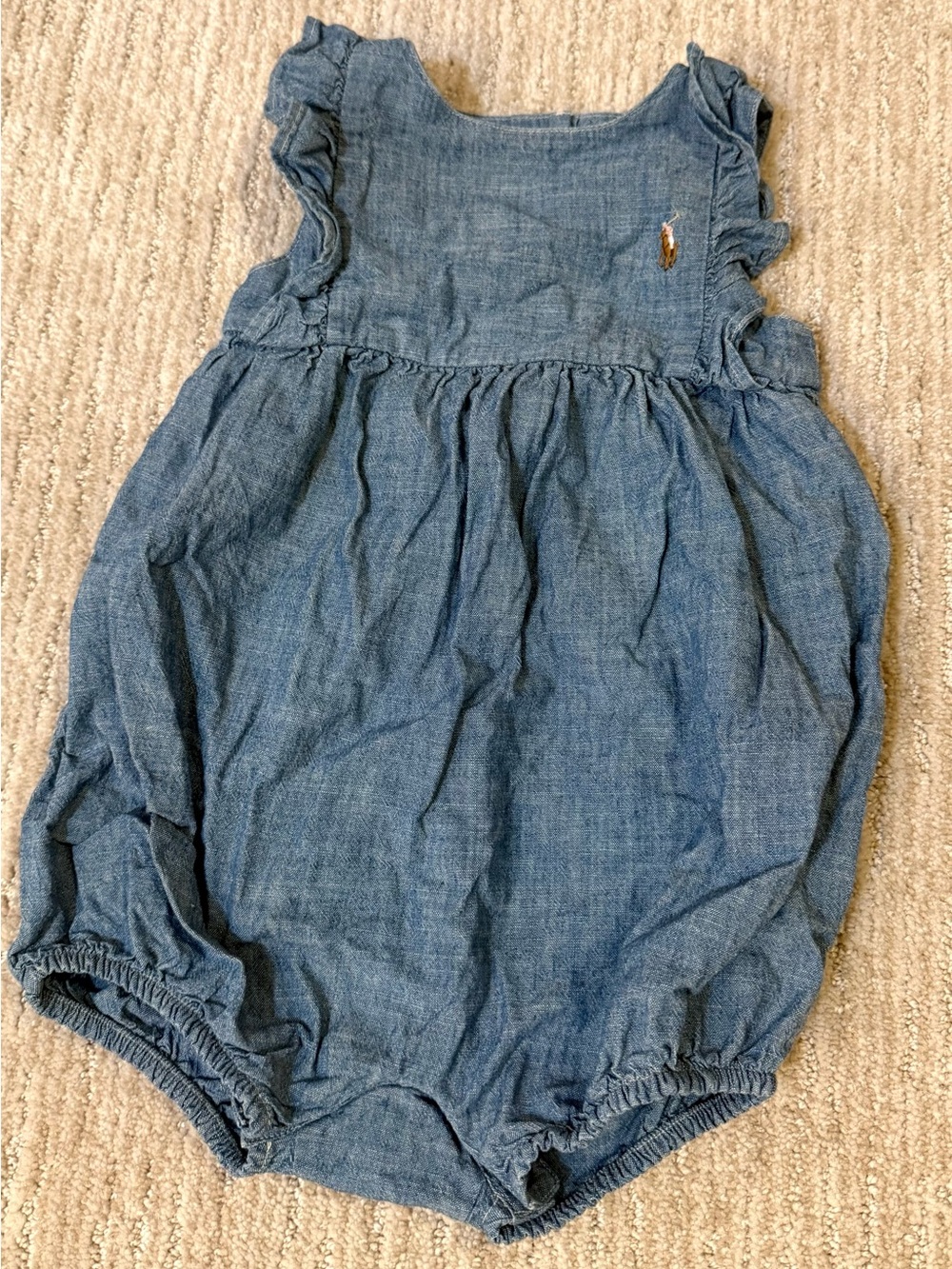 Ralph Lauren Baby Girls Chambray Bubble Shortall 9 Months